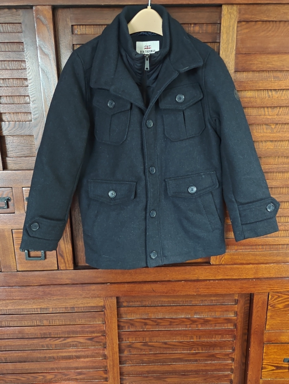 Ben Sherman Boys Wool Blend Layered Military Coat - Boys 10/12